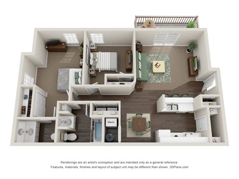 Floor plan for 2 beds, 1.5 baths, 1010 sqft